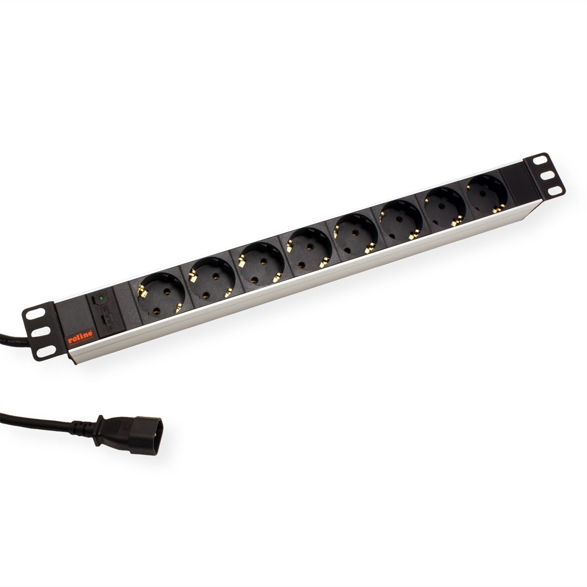ROLINE 19'' Steckdosenleiste 1HE 8-fach. Kaltgeräte C14-Stecker, Aluminium, 2m
