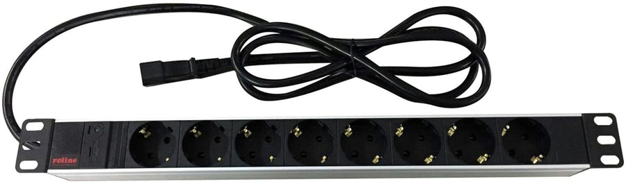 ROLINE 19'' Steckdosenleiste 1HE 8-fach. Kaltgeräte C14-Stecker, Aluminium, 2m