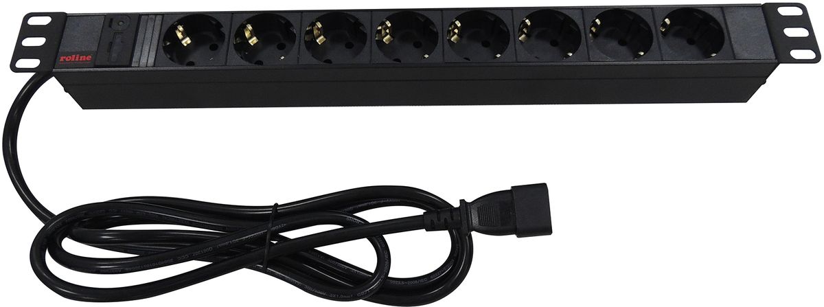 ROLINE 19'' Steckdosenleiste 1HE 8-fach. Kaltgeräte C14-Stecker, schwarz 2m