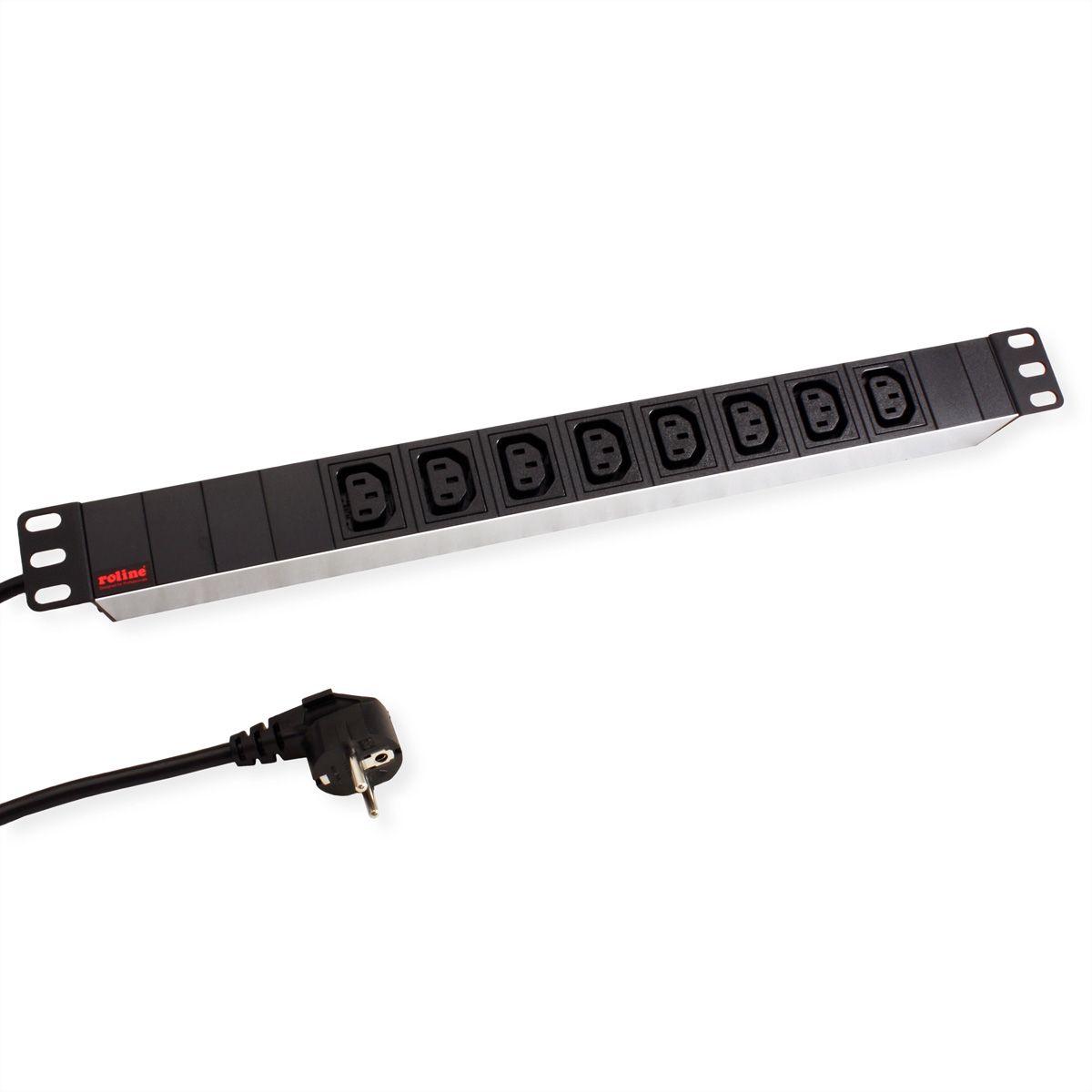 ROLINE 19"-Steckdosenleiste 8fach C13 + Schutzkontakt- Stecker, Aluminium, 2,0 m
