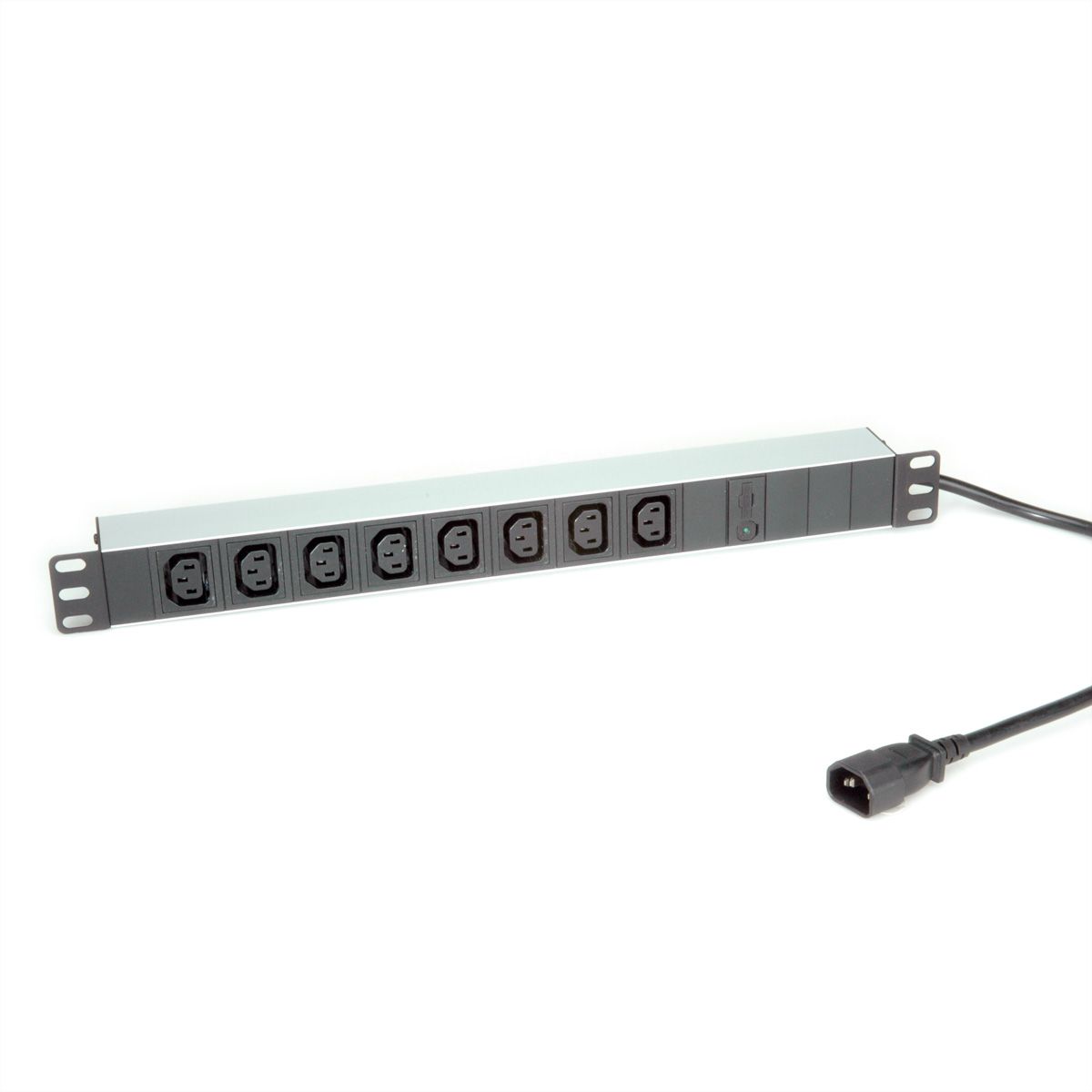 ROLINE 19"-Steckdosenleiste 8-fach C13 + C14- Stecker, 10A, Aluminium, 2,0 m